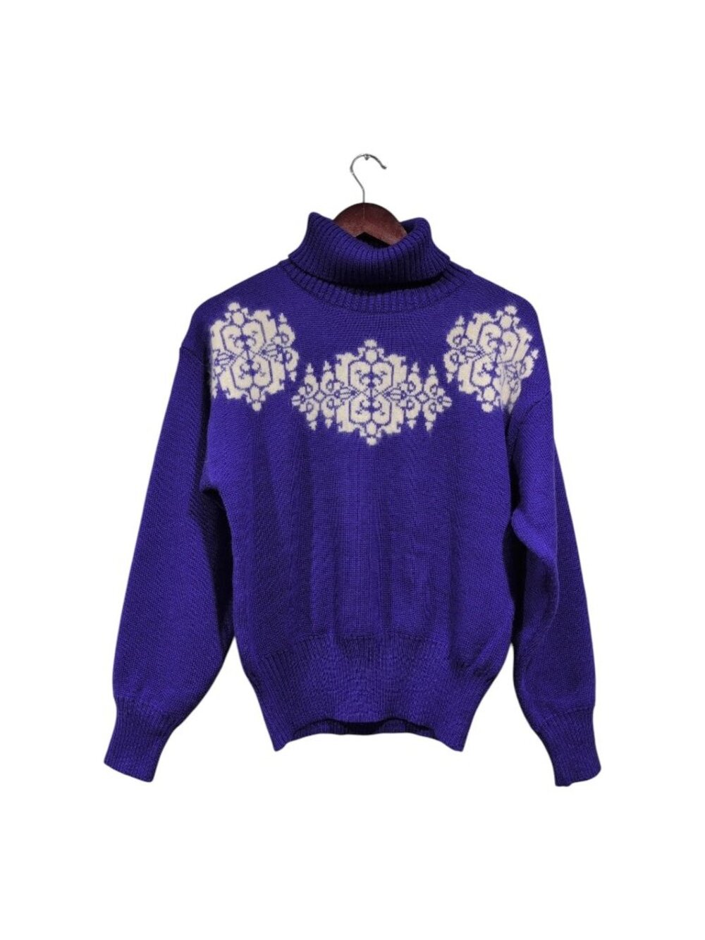 Vintage Meister Women's Sweater Wool Blend Nordic Turtleneck Purple Ski Sz S